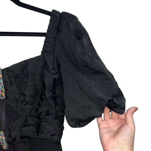 NEW NWT SANDRO Falbala Crystal Embellished Midi Dress Black - Picture 5 of 11